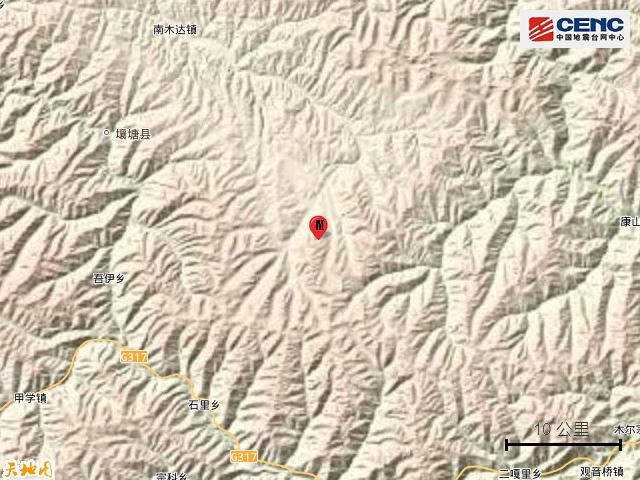 四川阿坝州壤塘县发生4.2级地震，震中位于北纬32.12度