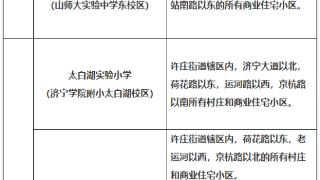 济宁市太白湖新区城区义务教育学校学区范围公布