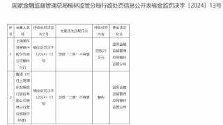 浦发银行榆林分行被罚 贷款\\\