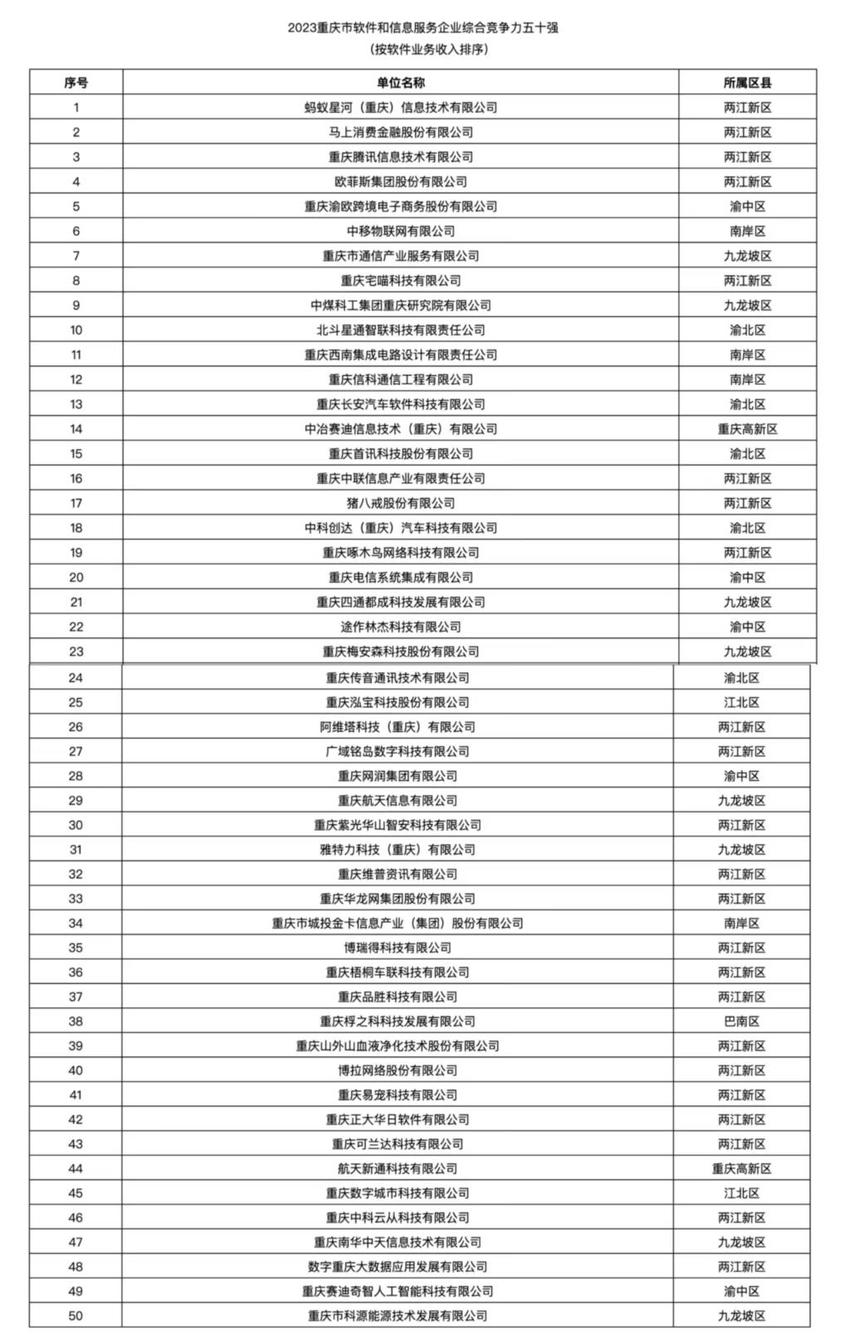 2023年重庆软信企业50强名单“出炉” 华龙网入选