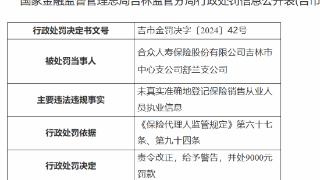 未真实准确登记销售人员执业信息，合众人寿被罚