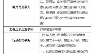 因贷款管理不审慎，浙江嘉善农村商业银行被罚40万元