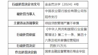 因项目贷款管理严重不审慎，农业银行东阳市支行被罚35万元