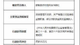 因部分贷款资金回流至借款人等，额敏县农信社被罚35万元