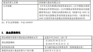 泰康中证A500ETF成立 规模20亿元