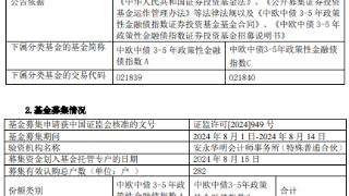 中欧中债3-5年政策性金融债指数成立 规模59.5亿