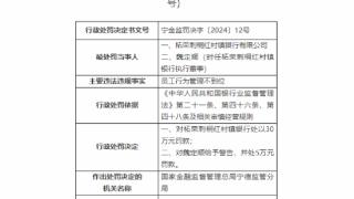 因员工行为管理不到位，柘荣刺桐红村镇银行被罚30万元