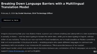 《roblox》推出翻译专用大语言模型