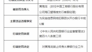 为网络犯罪团伙开办银行卡等，工商银行海口一支行客服经理被禁业