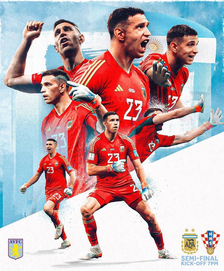 维拉ins晒马丁内斯海报：为了参加世界杯决赛，祝你好运！