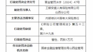 因内培片面夸大保险责任，工银安盛人寿山西分公司被罚1万元