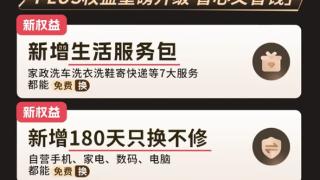 京东PLUS服务升级：新增手机、数码180天只换不修等权益