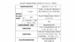 泰山保险张家口中支违规被罚 编制虚假报表资料