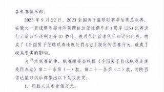 曝陕西信达被罚100万 取消评奖资格与赛季成绩： 5罚1掷风波完结