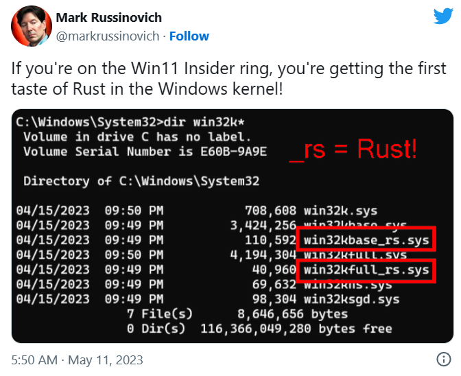 微软兑现承诺，rust代码已进入win11内核