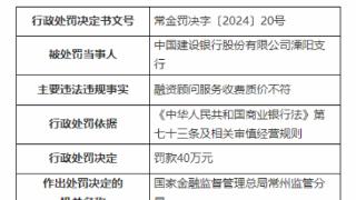 因融资顾问服务收费质价不符，建设银行溧阳支行被罚40万元