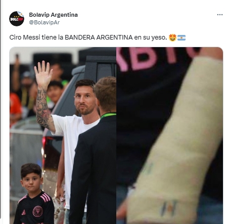 梅西小儿子西罗被发现，手上绷带印有阿根廷国旗
