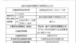 因同业单一客户大额风险暴露超比例，南丰桔都村镇银行被罚20万