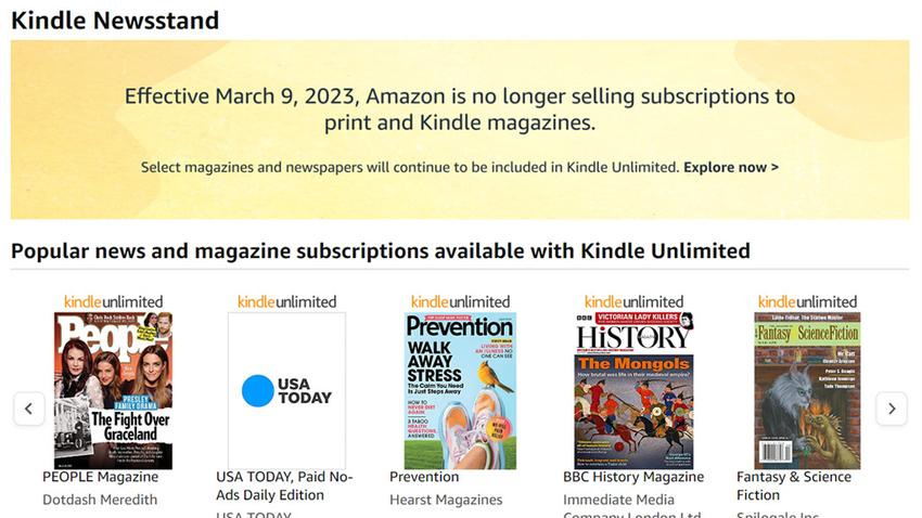 亚马逊宣布将于9月4日停止KindleNewsstand服务