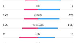 热刺2-2布伦特福德，全场数据统计