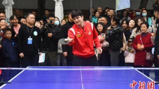 樊振东、王艺迪等乒乓球国手到成都社区与市民切磋球技