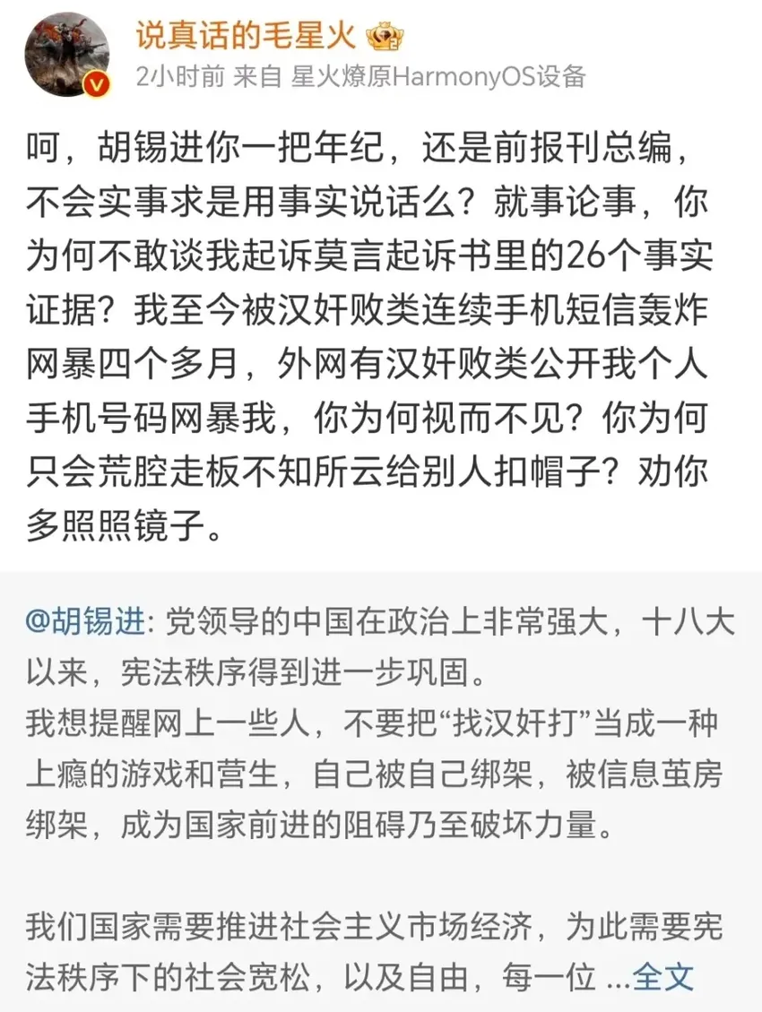 胡锡进因为支持莫言也要被起诉了！看看胡锡进是怎么回应这件事的