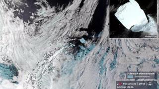 俄罗斯联邦航天局的卫星拍摄到世界上最大冰山走向毁灭的过程