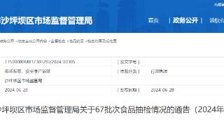 重庆市沙坪坝区市场监督管理局关于67批次食品抽检情况的通告（2024年第8号）
