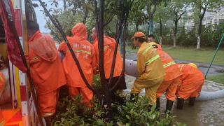 兴浦市政防汛应急队及时排水修复坑洞