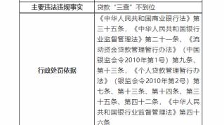 因贷款“三查”不到位，重庆城田口中银富登村镇银行被罚30万元