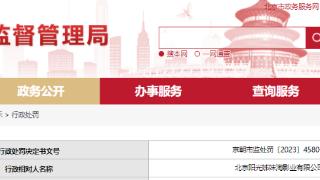北京市朝阳区市场监管局对北京阳光姊妹淘影业有限公司作出行政处罚