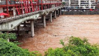 四川通江县受连续降雨影响通江河流域水位上涨