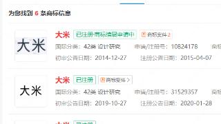 小米申请注册了多少商标？已注册大米商标又注册少米商标