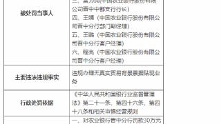 因违规办理虚假票据贴现业务，农业银行晋中分行被罚款30万元