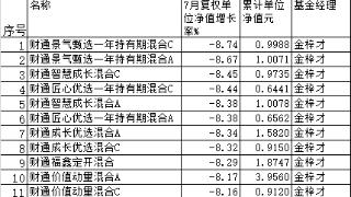 财通基金金梓才旗下11只基金7月份跌8%