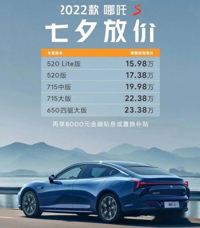 2022款哪吒s价格调整，最高下调4.9万