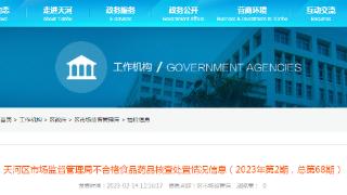 广州市天河区市场监管局不合格食品药品核查处置情况信息（2023年第2期，总第68期）