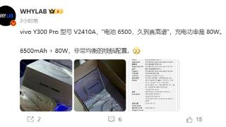 vivo Y300 Pro即将发布：80W快充+6500mAh大电池