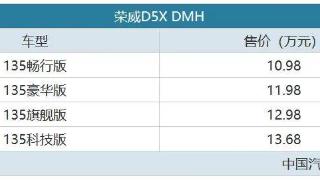 全新插混系统加持 荣威D5X DMH售10.98万起