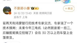 博主称30万+车型要普及三电机：网友热议电机越多技术越牛、越豪华吗