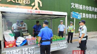 武汉东湖高新区城管交管联手：对车辆占道卖水果行为说“不”