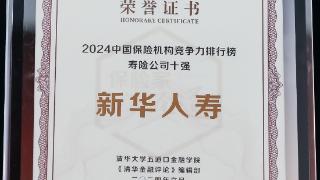 喜讯！新华保险荣获“中国保险机构竞争力排行榜寿险公司十强”
