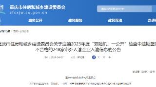 重庆市住房和城乡建设委员会关于注销2023年度“双随机、一公开”检查中逾期整改不合格的248家市外入渝企业入渝信息的公告