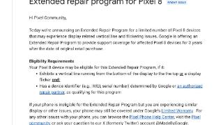 谷歌宣布pixel8手机屏幕出现竖线和闪烁维修计划