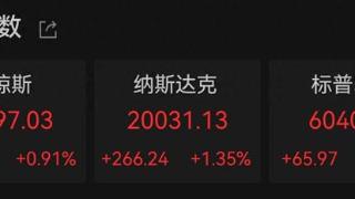 【美股】纳指收涨1.35%重回2万点，特斯拉涨超7%